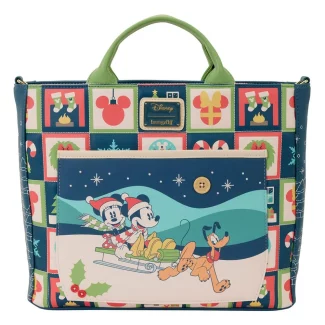 Bolso oficial de Loungefly inspirado en Mickey Mouse y Minnie Mouse, con toque invernal y navideño.