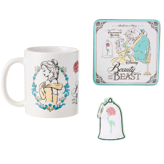 Set La Bella y la Bestia: Taza + Posavasos + Llavero