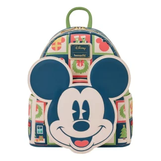 Mochila oficial de Mickey Mouse y Minnie Mouse de Loungefly con diseño invernal y navideño. 