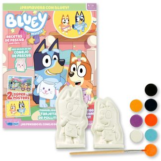 Revista oficial de Bluey nº 16, con actividades, juegos y un divertido set para pintar a Bluey y a Bingo. 