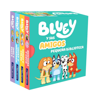 Llega la nueva Pequeña biblioteca de Bluey y sus amigos, una fantástica colección de cuatro mini-libros de cartón perfecta para que pequeños lectores de 0 a 3 años conozcan a los amigos de Bluey.